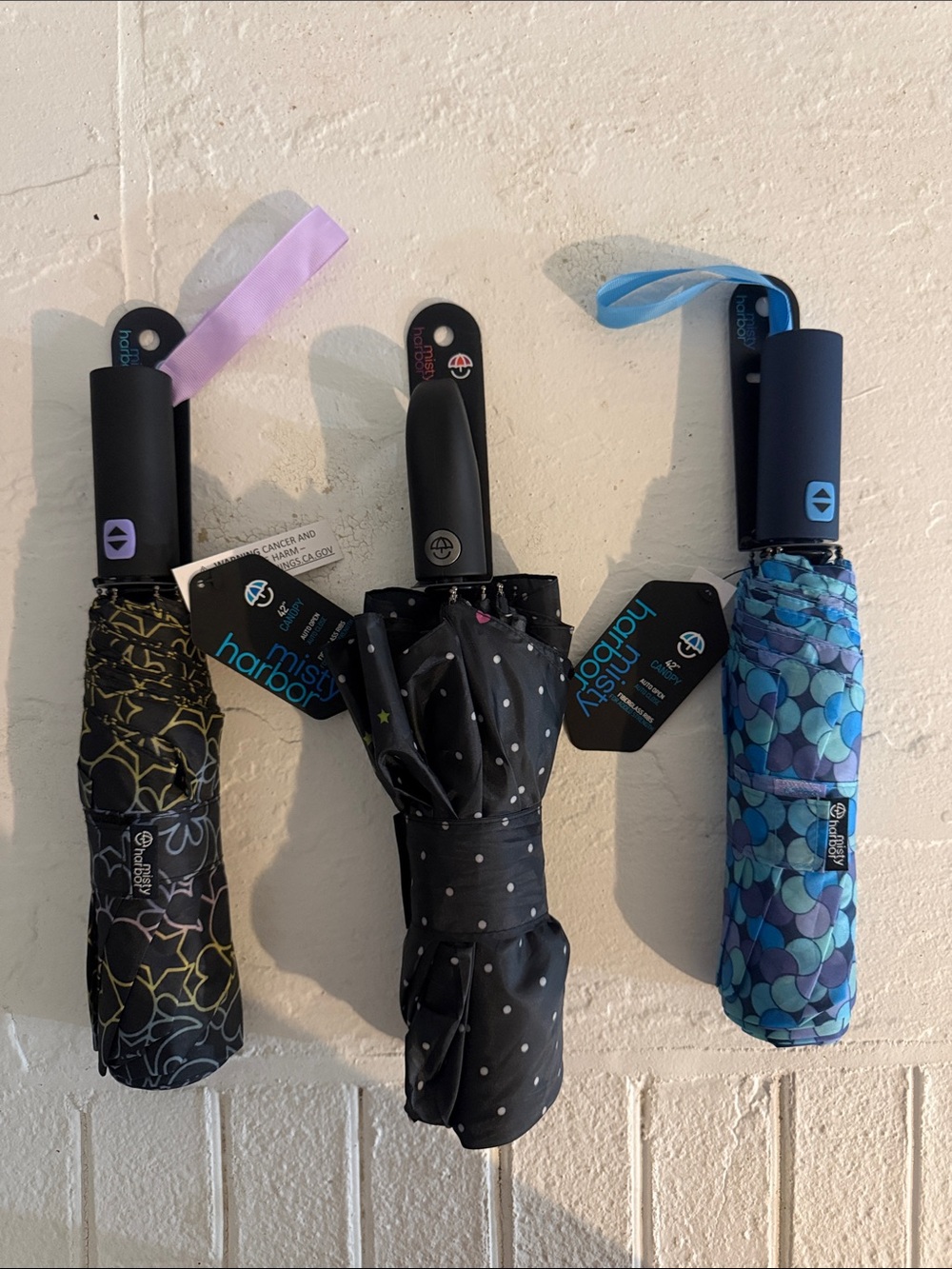3-Pack Compact Folding Umbrellas - Polka Dot & Patterned Designs